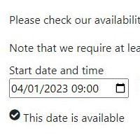 Example available date shown by availability checker